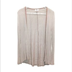 2/$15 Old Navy -White Gray Striped Open Front Cardigan Layering Sweater Size M